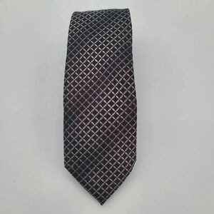 J. Ferrar Mens Necktie Tie Burgundy Gray Black Skinny Slim Squares